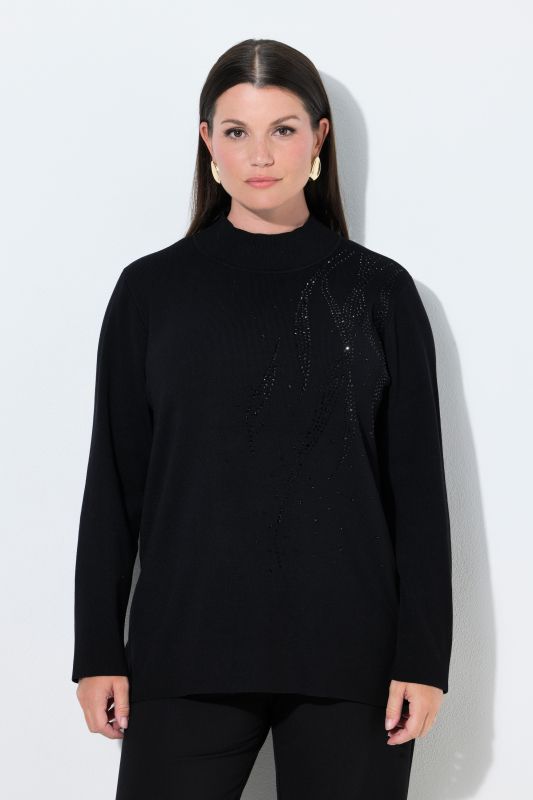 Tonal Rhinestone Long Sleeve Turtleneck Sweater