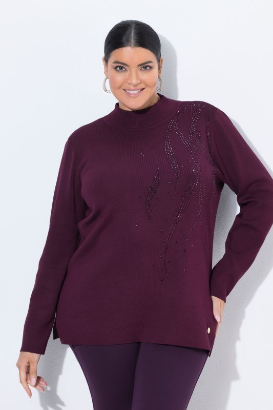 Tonal Rhinestone Long Sleeve Turtleneck Sweater