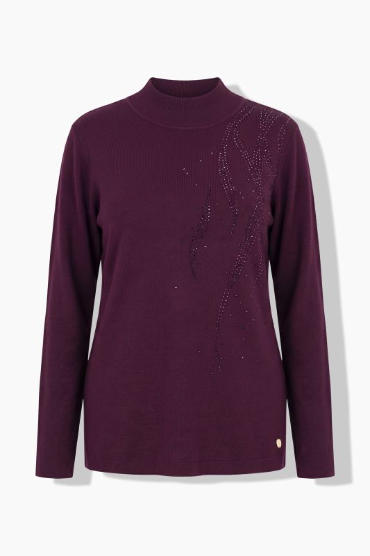 Tonal Rhinestone Long Sleeve Turtleneck Sweater