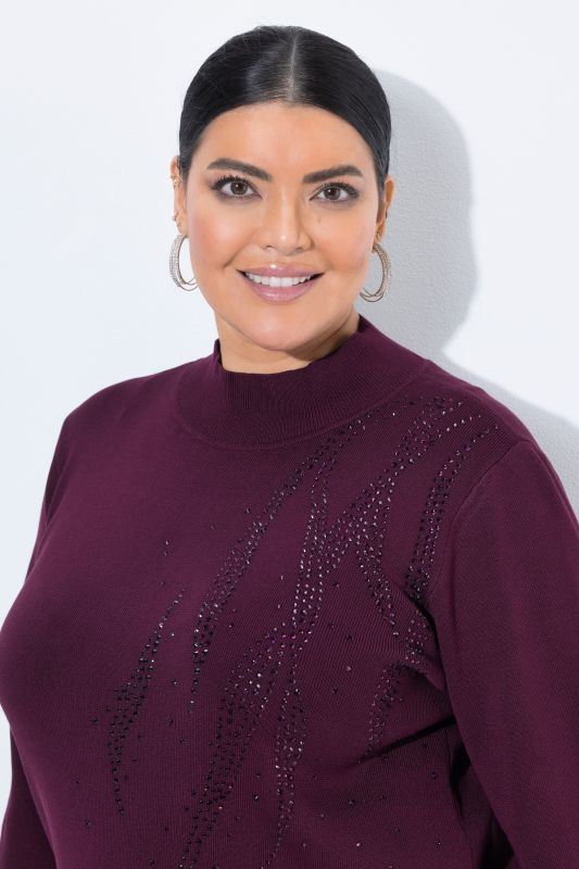 Tonal Rhinestone Long Sleeve Turtleneck Sweater