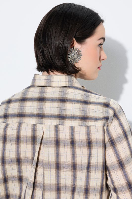 Plaid Lavalliere Long Sleeve Button-Down Blouse