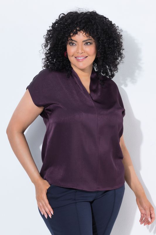 Satin Cap Sleeve V-Neck Blouse