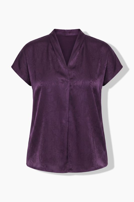 Satin Cap Sleeve V-Neck Blouse