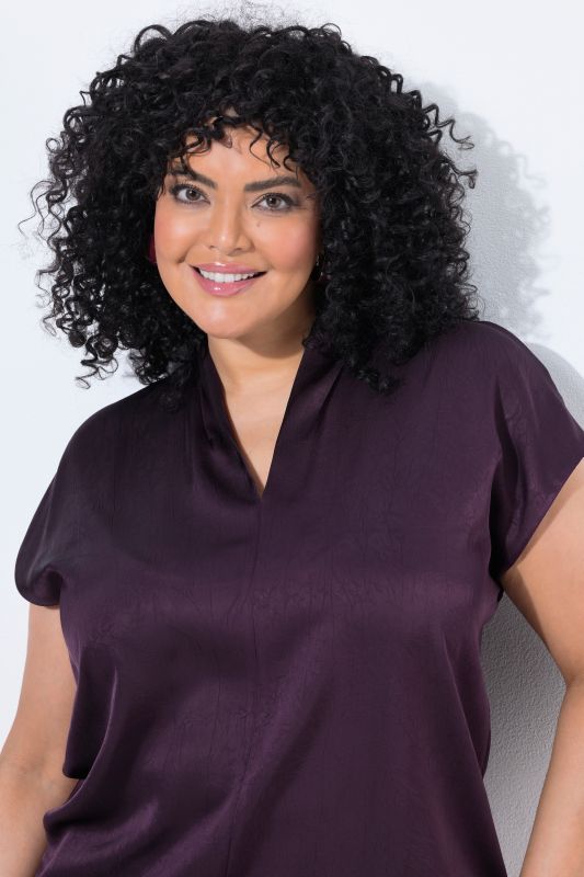 Satin Cap Sleeve V-Neck Blouse