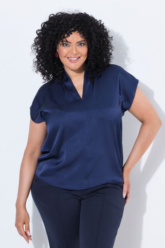 Satin Cap Sleeve V-Neck Blouse