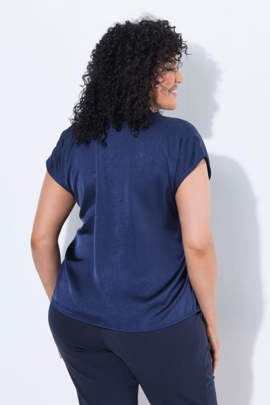 Satin Cap Sleeve V-Neck Blouse