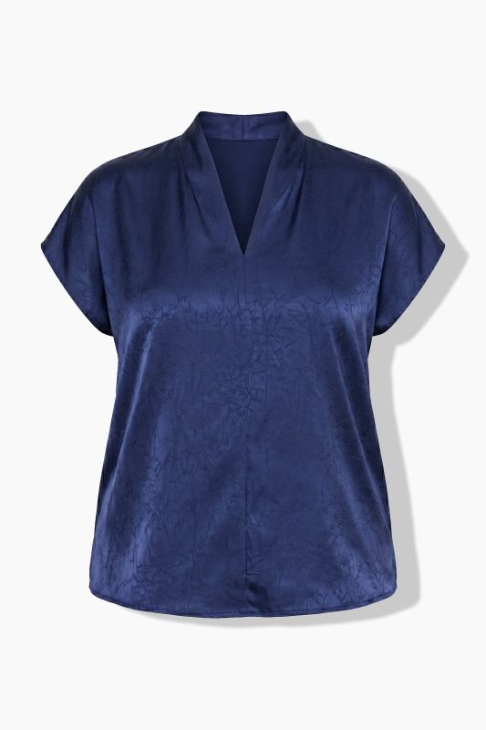 Satin Cap Sleeve V-Neck Blouse