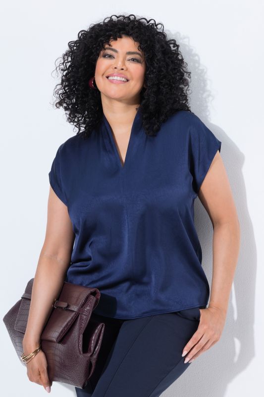 Satin Cap Sleeve V-Neck Blouse