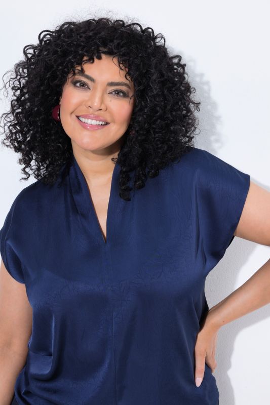 Satin Cap Sleeve V-Neck Blouse