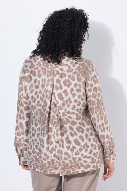 Textured Long Sleeve Leopard Print Blouse