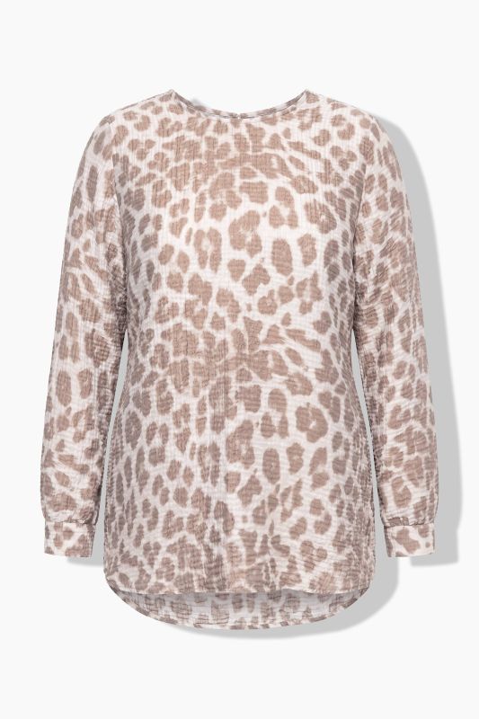 Textured Long Sleeve Leopard Print Blouse