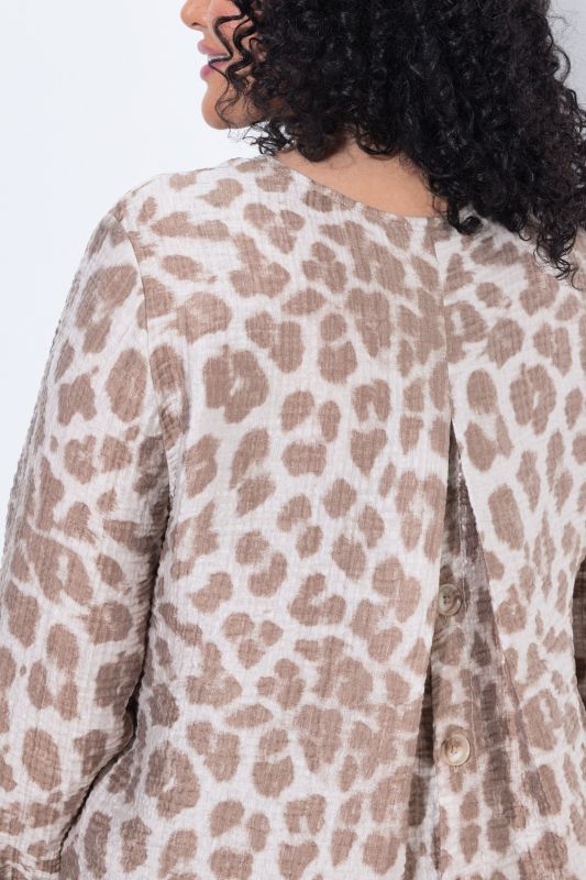 Textured Long Sleeve Leopard Print Blouse