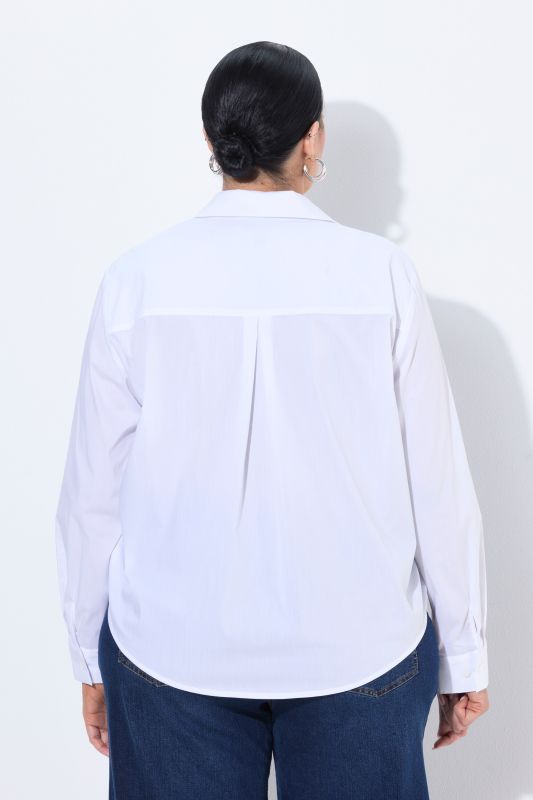 Poplin Dart-Pleated Long Sleeve Button-Down Blouse
