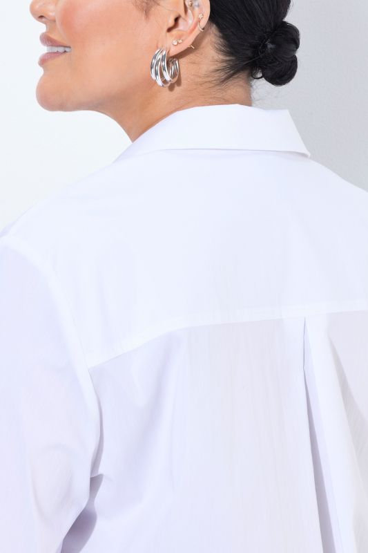 Poplin Dart-Pleated Long Sleeve Button-Down Blouse