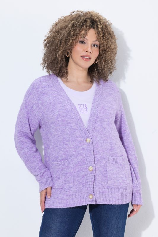 Wool Blend Melange Knit Cardigan