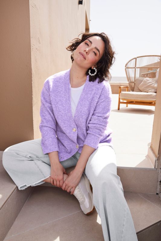 Wool Blend Melange Knit Cardigan