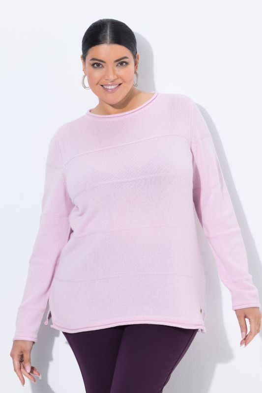 Textured Striped Rolled Edge Sweater