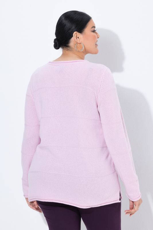 Textured Striped Rolled Edge Sweater