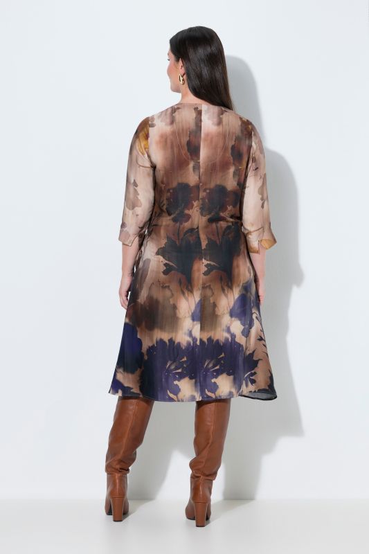 Satin Watercolor Floral Tie Front Swing Dress