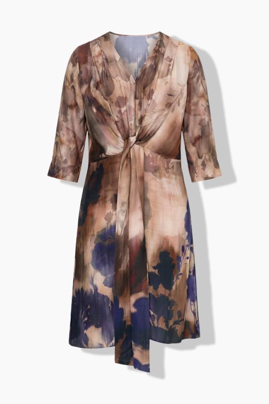 Satin Watercolor Floral Tie Front Swing Dress