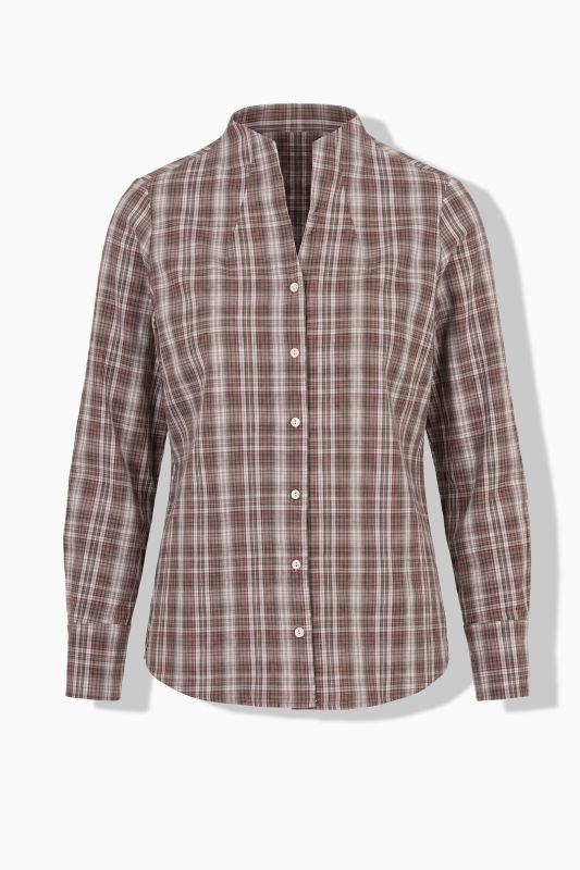 Plaid Goblet Collar Long Sleeve Button-Down Blouse