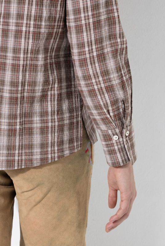 Plaid Goblet Collar Long Sleeve Button-Down Blouse