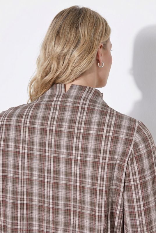 Plaid Goblet Collar Long Sleeve Button-Down Blouse