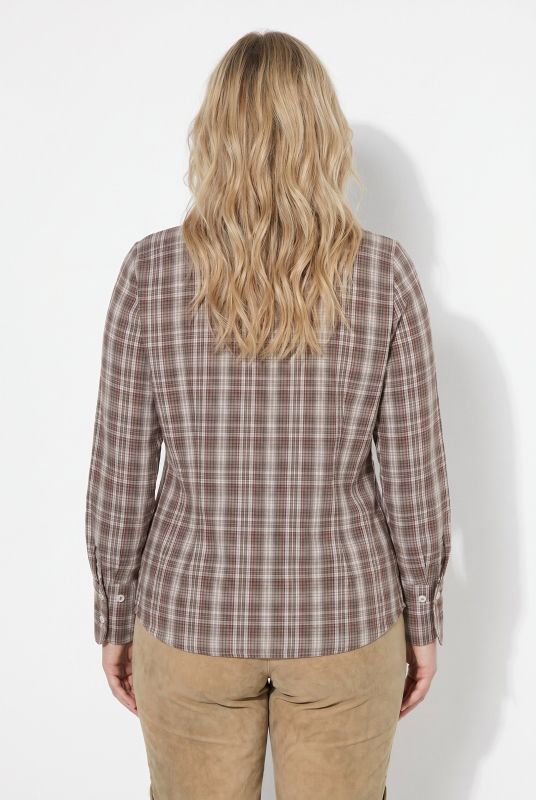 Plaid Goblet Collar Long Sleeve Button-Down Blouse