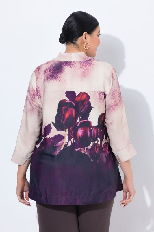 Sunset Floral Draped 3/4 Sleeve Viscose Blouse