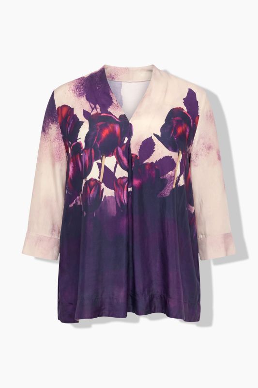 Sunset Floral Draped 3/4 Sleeve Viscose Blouse