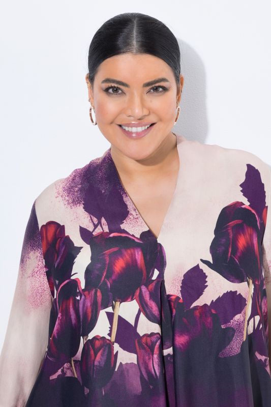 Sunset Floral Draped 3/4 Sleeve Viscose Blouse