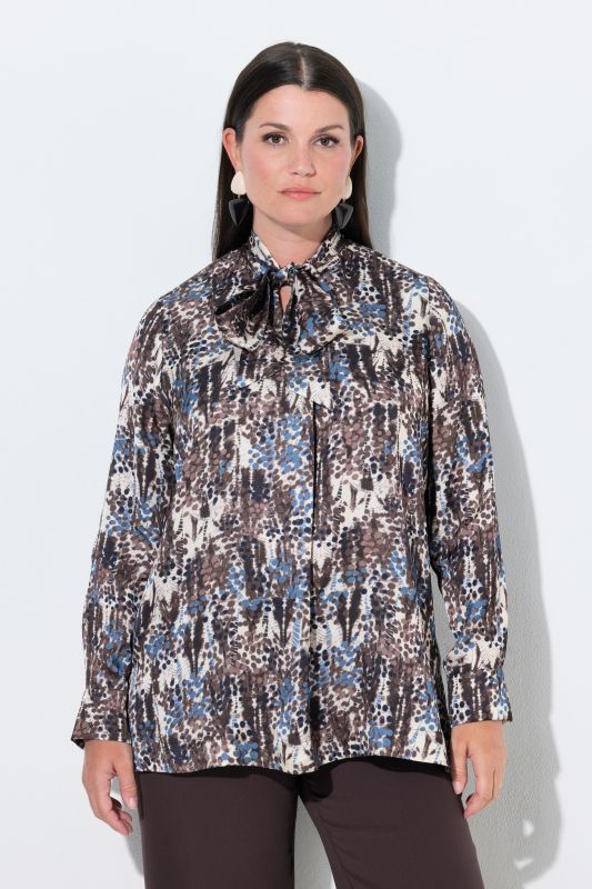 Satin Polka Dot Long Sleeve Lavalliere Blouse