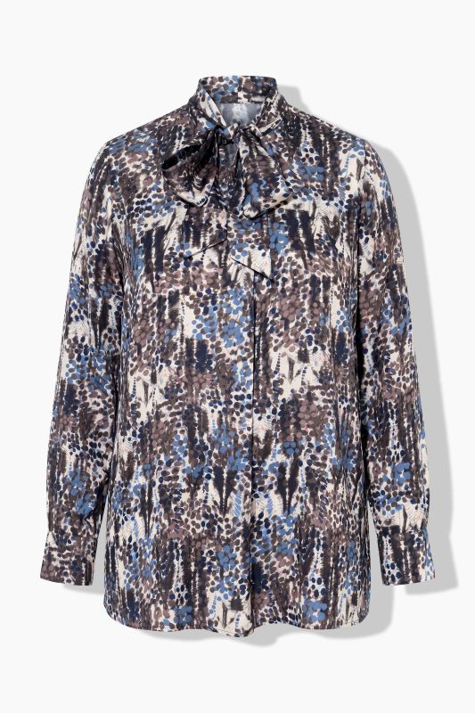 Satin Polka Dot Long Sleeve Lavalliere Blouse