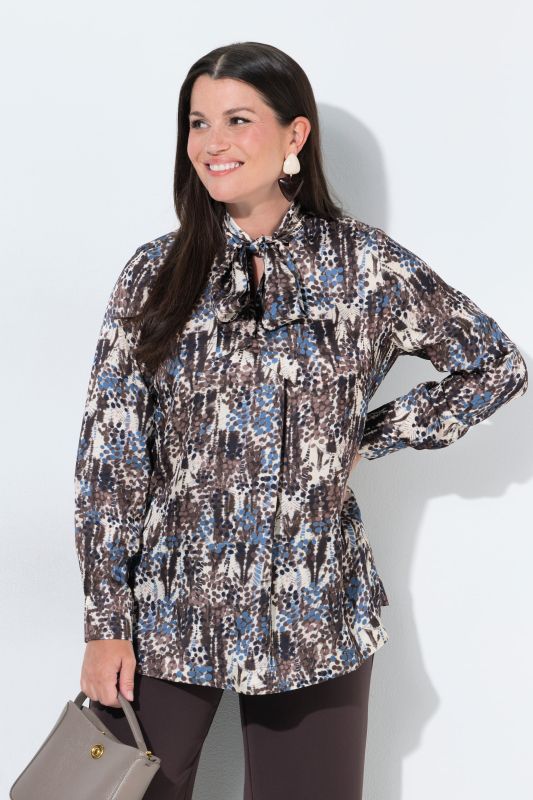 Satin Polka Dot Long Sleeve Lavalliere Blouse