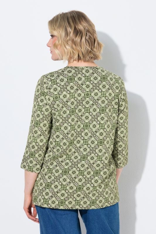 Floral Tile Print 3/4 Sleeve Tee