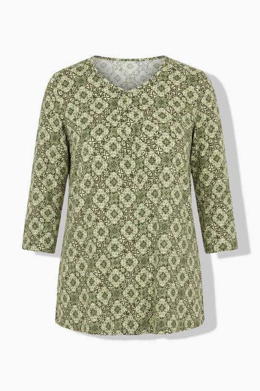 Floral Tile Print 3/4 Sleeve Tee