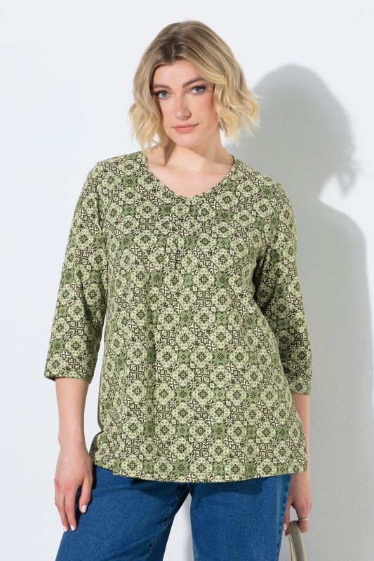 Floral Tile Print 3/4 Sleeve Tee