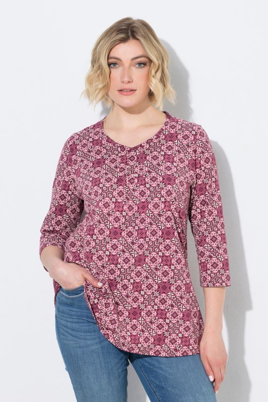 Floral Tile Print 3/4 Sleeve Tee