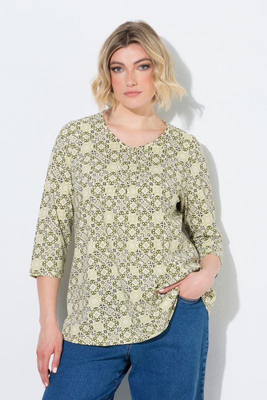 Floral Tile Print 3/4 Sleeve Tee