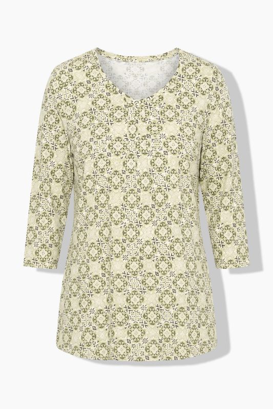 Floral Tile Print 3/4 Sleeve Tee