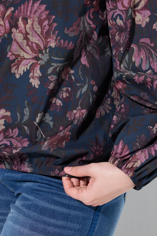 Floral Damask Print Gathered Neckline Blouse