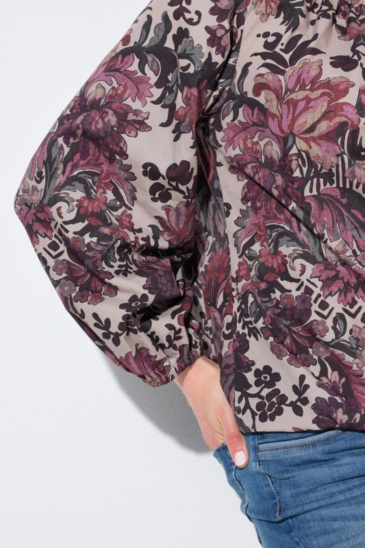 Floral Damask Print Gathered Neckline Blouse