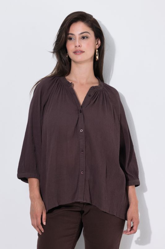 Batwing Sleeve Button Down Crepe Blouse