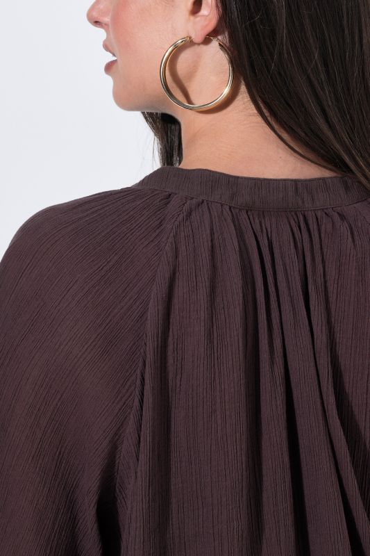 Batwing Sleeve Button Down Crepe Blouse