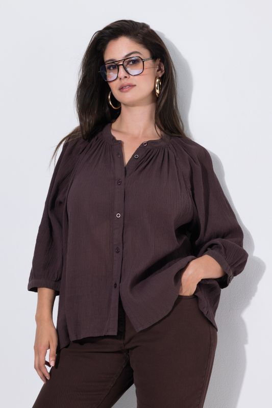 Batwing Sleeve Button Down Crepe Blouse