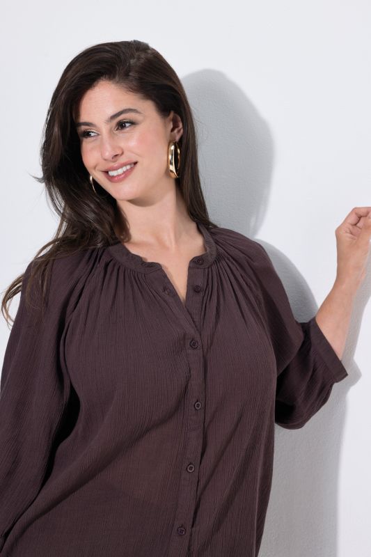 Batwing Sleeve Button Down Crepe Blouse