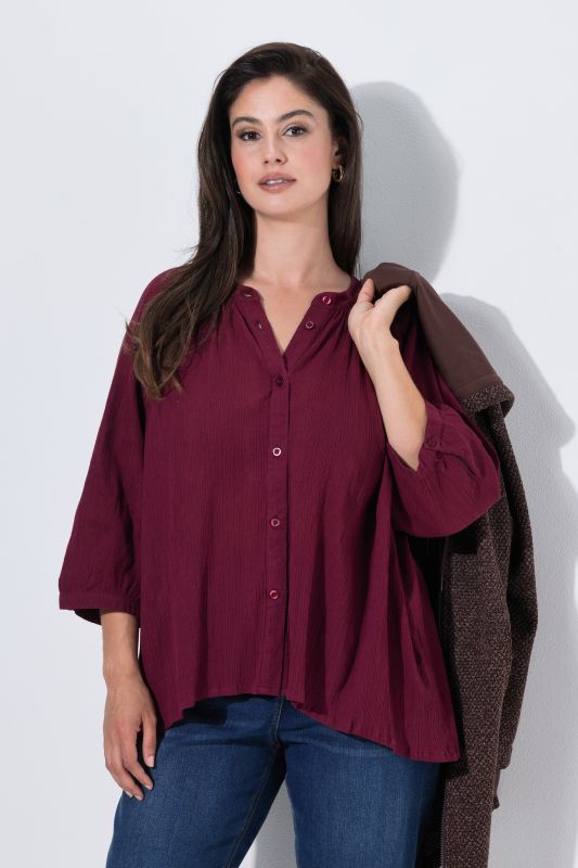 Batwing Sleeve Button Down Crepe Blouse