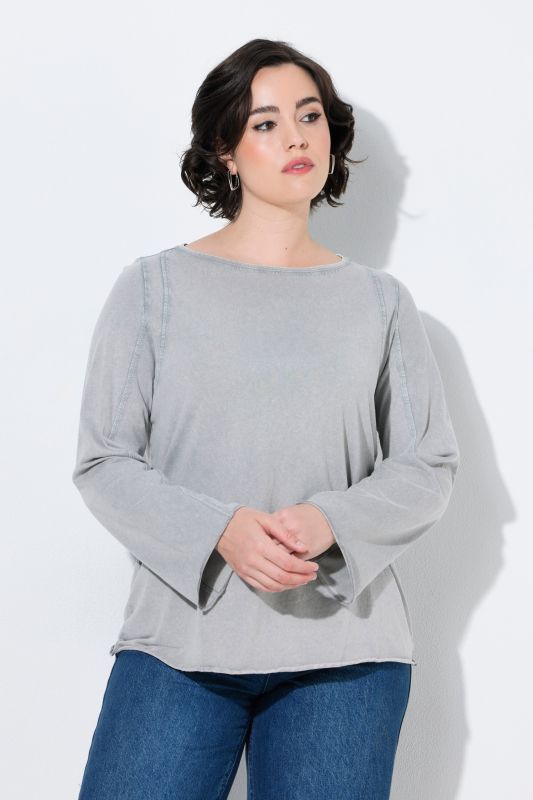 Decorative Seam Boat Neck Flared Sleeve Tee