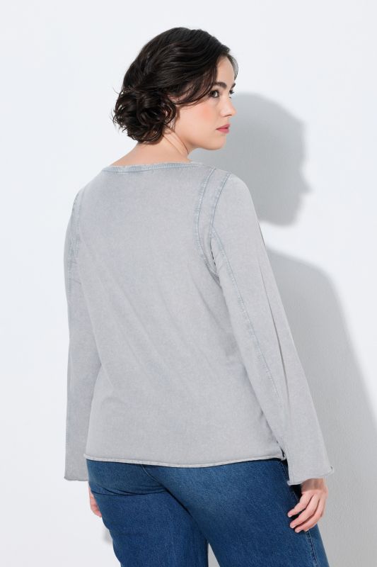 Decorative Seam Boat Neck Flared Sleeve Tee