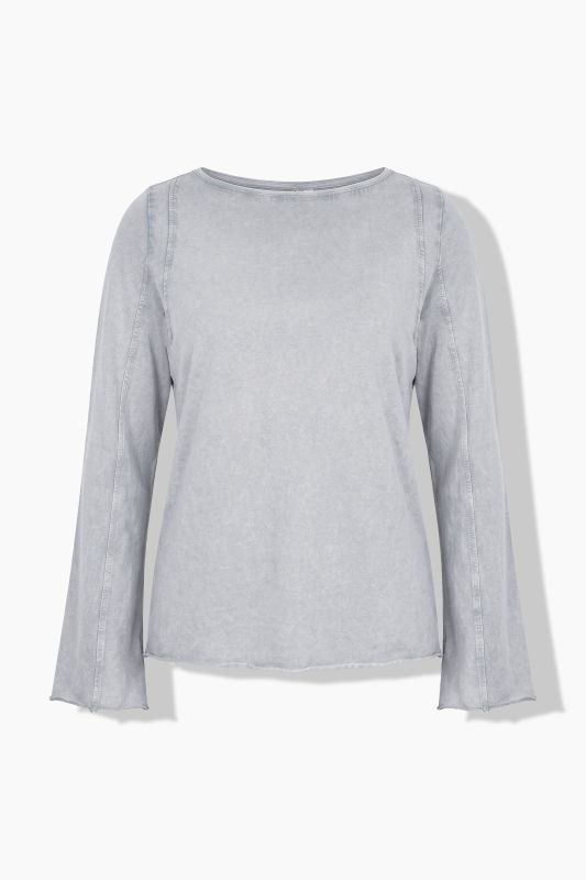 Decorative Seam Boat Neck Flared Sleeve Tee